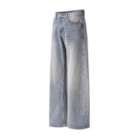 Retro trendy unisex casual pants washed and worn, with a drooping and wide leg denim