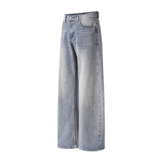 Retro trendy unisex casual pants washed and worn, with a drooping and wide leg denim