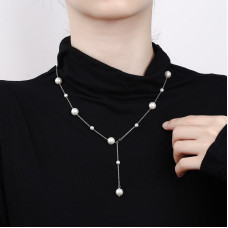 Round bead necklace versatile pure silver niche high-end feeling internet famous fashion pendant sweater chain
