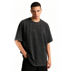 American style distressed washed short sleeved unisex summer loose solid color round neck versatile off shoulder t-shirt